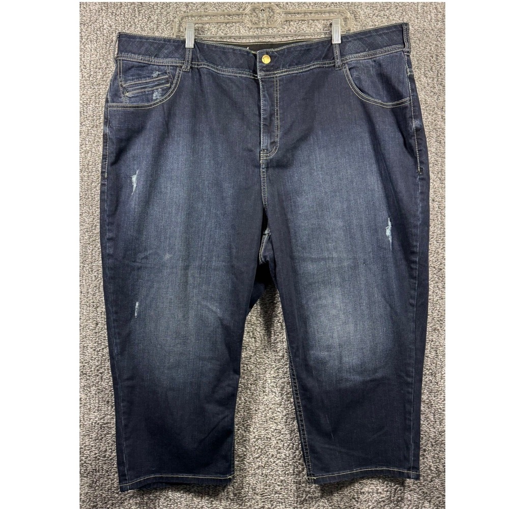Lane Bryant Capri Jeans Stretch Denim Dark Wash Distressed Mid‎ Rise Womens 26
